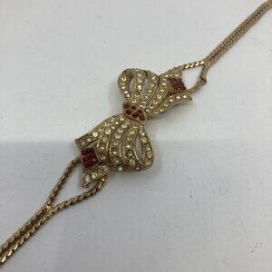 Vtg '50 TRIFARI ? rhinestone crystal gold tone bow bracelet